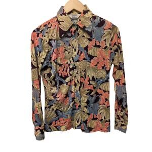 Vintage Jeune Belles Underwater-Themed Print Button Up Shirt Retro 80s‎ 90s Y2K